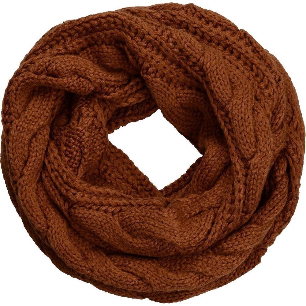 Women's Twist Brown Thick Ribbed Knit Winter Infinity Circle Loop Scarf - Picture 1 of 6